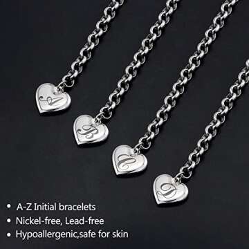 SANNYRA Charms Bracelets for Women, Heart Charm Initial Bracelet Trendy, A Letters Stainless Steel Bracelet Jewelry Confirmation Gifts for Christmas Birthday