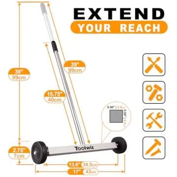 Toolwiz Magnetic Pick Up Sweeper 17-inch Heavy Duty Magnet Pickup Lawn Sweeper Roofing Tools, 8.8 Lb...