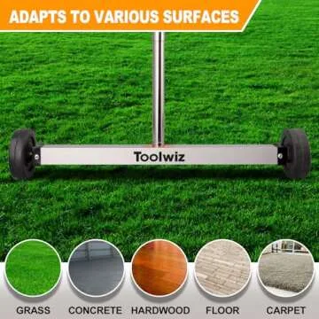 Toolwiz Magnetic Pick Up Sweeper 17-inch Heavy Duty Magnet Pickup Lawn Sweeper Roofing Tools, 8.8 Lbs Yard Tools with Telescoping Holder and Wheels to Clean Nails Adjustable Handle for Construction