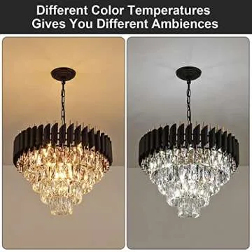 AXILIXI Modern Crystal Chandelier 20" Crystal Ceiling Pendant Light 4 Tiers Raindrop Flush Mount Chandelier Black and Gold Hanging Lamp Fixtures Round Chandelier for Entryway Foyer Dining Room