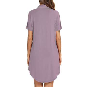 Senert Short Sleeve Nightgowns for Women, Women's Button Down Sleepwear Classical Sleep Shirt Dress Violet,XX-Large
