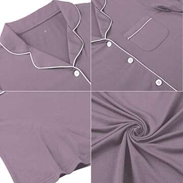 Senert Short Sleeve Nightgowns for Women, Women's Button Down Sleepwear Classical Sleep Shirt Dress Violet,XX-Large