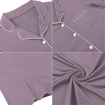 Senert Short Sleeve Nightgowns for Women, Women's Button Down Sleepwear Classical Sleep Shirt Dress Violet,XX-Large