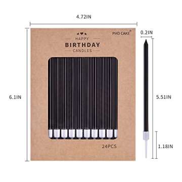 Elegant PHD CAKE Black Long Thin Birthday Candles