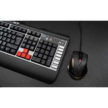 A4tech X7 G800V Wired Silent Gaming Keyboard with Wide Palm Rest - Quiet for pc Gaming - one Handed Macro Access - Non RGB Mechanical