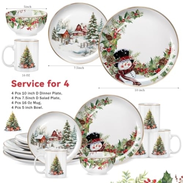 16 Pcs Christmas Dinnerware Set for Festive Celebrations