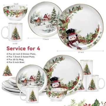 16 Pcs Christmas Dinnerware Set for Festive Celebrations