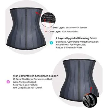 YIANNA Waist Trainer for Women Tummy Control Underbust 25 Steel Boned Sports Fitness Workout Hourglass Body Shaper, (Black, S)