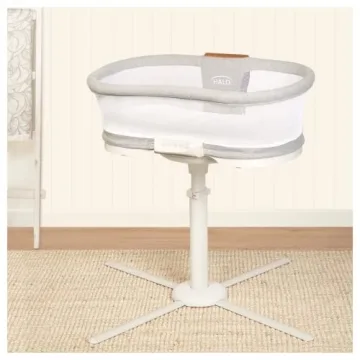 HALO BassiNest Luxe Swivel Sleeper, Over-Bed Baby Bassinet with 360° Rotation, Vibrations, White No...