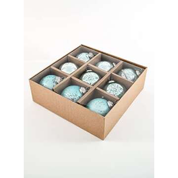 Serene Spaces Living Teal Glass Ball Ornaments Set of 9 - 3" Diameter for Stylish Holiday Decor