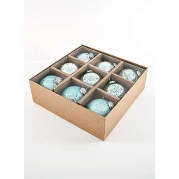 Serene Spaces Living Teal Glass Ball Ornaments Set of 9 - 3" Diameter for Stylish Holiday Decor