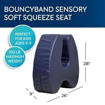 BouncyBand Sensory Soft Squeeze Seat – 28” x 9” x 26” Flexible Seating for Ages 3-9 – Sens...
