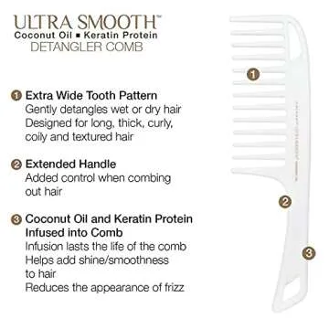 Cricket Ultra Smooth Coconut Detangler Comb – Infused with Coconut Oil & Keratin for Frizz-Free Shine, Ideal for Wet & Dry Hair, Extended Handle for Thick, Long, Curly Hair