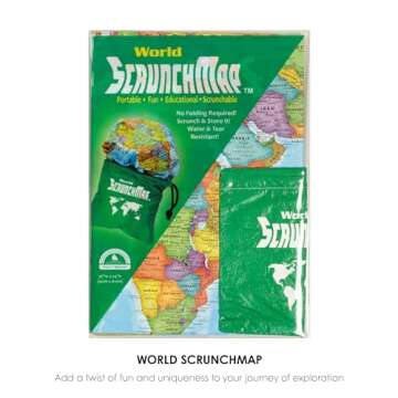 Waypoint Geographic World ScrunchMap, Portable, Easy-to-Store Map of the World, Water and Tear-Resis...