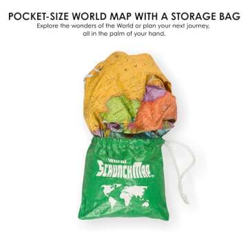 Waypoint Geographic World ScrunchMap, Portable, Easy-to-Store Map of the World, Water and Tear-Resistant Map, Eco-Conscious Unique Gifts, Storage Bag Included, 24" H x 36" W