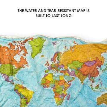 Waypoint Geographic World ScrunchMap, Portable, Easy-to-Store Map of the World, Water and Tear-Resistant Map, Eco-Conscious Unique Gifts, Storage Bag Included, 24" H x 36" W