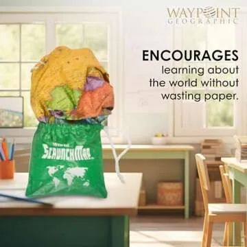 Waypoint Geographic World ScrunchMap, Portable, Easy-to-Store Map of the World, Water and Tear-Resistant Map, Eco-Conscious Unique Gifts, Storage Bag Included, 24" H x 36" W