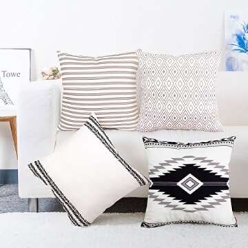 Yastouay Modern Pillow Covers Boho Pillow Covers Decorative Throw Pillow Case Set Home Decor Cushion Cover for Sofa Couch Bed and Car 4 Packs (Simple Strings, 18"x 18")