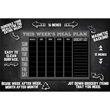 Chart and Soul Magnetic Meal Planning Calendar and Grocery List Chalkboard - Large 16" x 12" Erasabl...