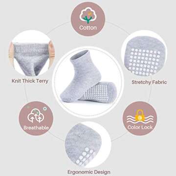 JAKIDAR 12 Pack Baby Toddler Socks Non Slip Grip Cotton Crew Socks for Boys Girls Infants Kids, Sky ...