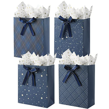 KomoLeay Premium Gift Bags with Tissue Paper - 4 Pack
