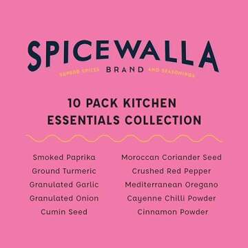 Spicewalla Essential Spices and Seasonings Set 10 Pack Variety | Garlic, Onion, Paprika, Crushed Red Pepper, Oregano, & more| Kitchen Cooking Set for Apartment and Home | House Warming Gift Set