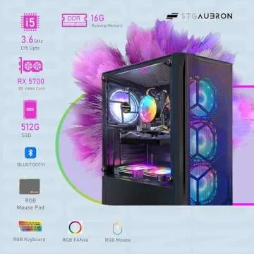 STGAubron Gaming Desktop PC, Radeon RX 5700 8G, Intel Core i5 up to 3.6G, 16G RAM, 512G SSD, 600M WiFi, BT 5.0, RGB Fan x 6, Windows 10 Home