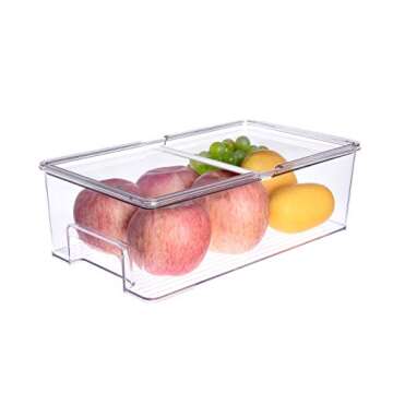 SANNO Vegetable Refrigerator Organizer Food Bins with lids Large Stackable Fridge Clear Organizers K...