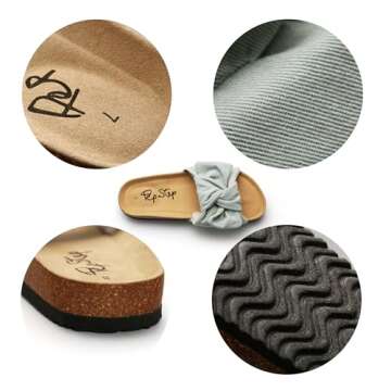 PepStep Slide Sandals for Women or Ladies Dressy Summer Casual, Cute Bow Tie Knot On Top Strap, Comfy Slip On Cork Foot Bed(12,Washed blue)