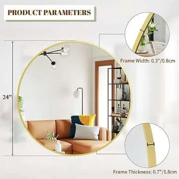 BEAUTYPEAK 24 Inch Round Gold Mirror - Stylish Wall Decor