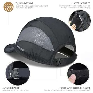 GADIEMKENSD Outdoor Running Hat Men's Cooling UPF50+ Womens Baseball Cap Sport Mesh Sun Hat Trucker Dad Hats Quick Dry Breathable Unstructured for Summer Camping Fishing Hiking Improved Black M