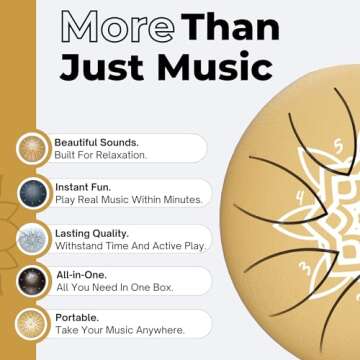 Steel Tongue Drum Calming Gifts - 6 Inch 8 Notes Steel Tongue Drums For Adults, Intuitive Scale For Beginners, Sound Healing Instruments (Drum And Songbook Matte Gold with Mandala)