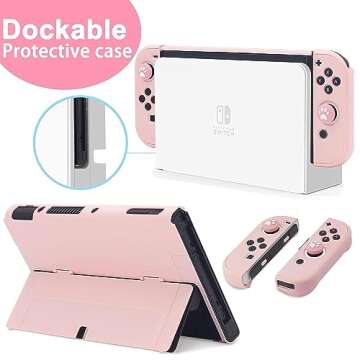 HLRAO Pink Travel Carrying Case Accessories Kit,Sakura Pink Carry Case Compatible with Nintendo Switch OLED.Pink Switch Hard Protective Cover,Adjustable Stand,Screen Protector & Thumb Grips 10 in 1.