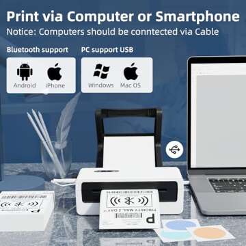 Jiose Bluetooth Shipping Thermal Label Printer - 4x6 Label Printer for Small Business - Desktop Postage Package Label Printer Compatible with MacOS Windows