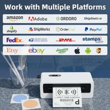 Jiose Bluetooth Shipping Thermal Label Printer - 4x6 Label Printer for Small Business - Desktop Postage Package Label Printer Compatible with MacOS Windows