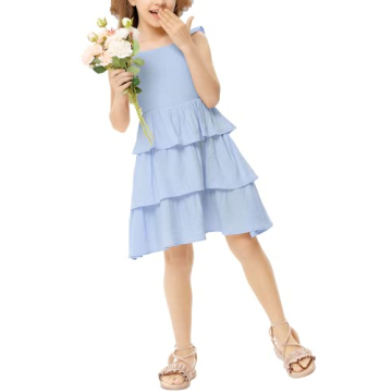 LIONJIE Summer Dress for Girls with Ruffles and Tie Back