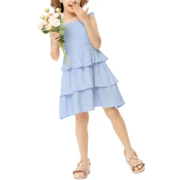 LIONJIE Summer Dress for Girls with Ruffles and Tie Back