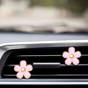 Frienda 6 Pcs Daisy Flower Air Vent Clip Daisy Flower Car Air Vent Clips Air Freshener Outlet Clip Car Air Conditioning Clip Charm Decor(3 cm, 3.3 cm,Pink)