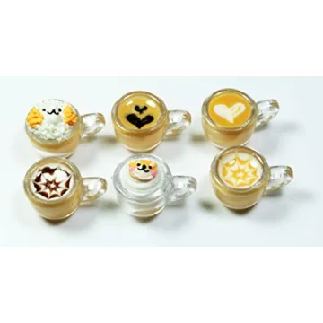 6 Mix Coffee Latte Art Dollhouse Miniature Set - Tiny Coffee Drink Accessories for Collectibles
