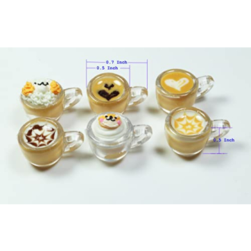 6 Mix Coffee Latte Art Dollhouse Miniature Set Perfect for Collectors