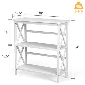 Tangkula 3-Tier Wooden Bookcase with X-Design for Home