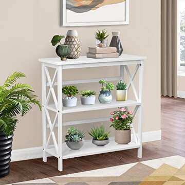 Tangkula 3-Tier Wooden Bookcase with X-Design for Home