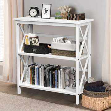 Tangkula 3-Tier Wooden Bookcase with X-Design for Home