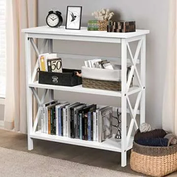 Tangkula 3-Tier Wooden Bookcase with X-Design for Home