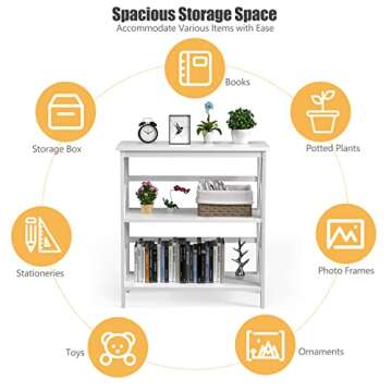 Tangkula 3-Tier Wooden Bookcase with X-Design for Home