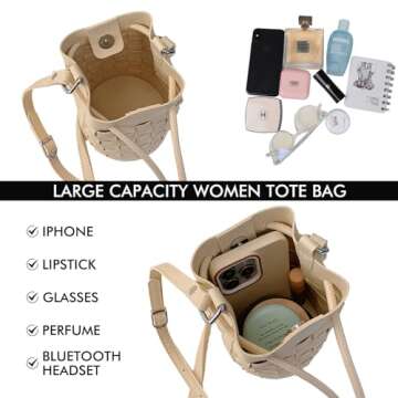 Extolove Bucket Purses for Women, Mini Leather Woven Bucket Bag Drawstring Purse Hobo Crossbody Bucket Handbags (Pink)