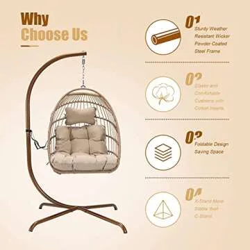 NICESOUL Cozy Egg Chair with Stand for Indoor Outdoor