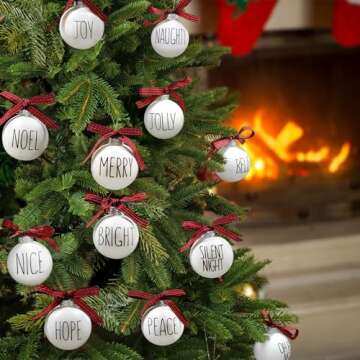 Christmas Ornaments - Set of 12 Shatterproof White Bulbs Adorned with Buffalo Plaid Bows - Rustic Fa...