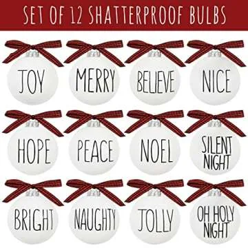Shatterproof Christmas Ornaments Set - 12 Rustic White Balls