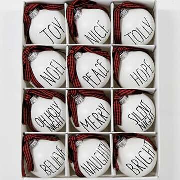 Shatterproof Christmas Ornaments Set - 12 Rustic White Balls
